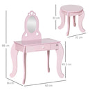 Kids Pink Vanity Table & Stool Set with Mirror - Dressing Play Desk