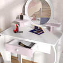 White and Pink Bunny Kids Dressing Table Set with Mirror and Stool