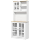 White Freestanding Kitchen Storage Cabinet with Adjustable Shelves and Glass Doors