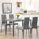 5-Piece Grey Dining Table Set with Glass Tabletop and Faux Leather Chairs