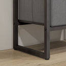 Black Four-Tier Industrial Display Shelf with Drawers