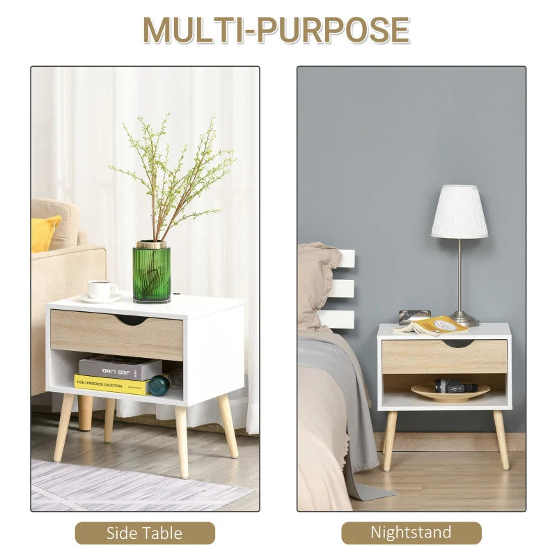 Modern White Bedside Table with Drawer and Shelf
