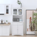 White Kitchen Storage Cabinet with Glass Doors and Adjustable Shelves