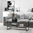 Marble Print Two-Tier Coffee Table - Modern Style, Metal Frame, 2 Shelves (White)