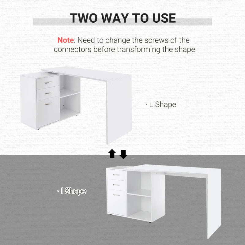 White L-Shaped Corner Desk with Drawers and Storage Shelves