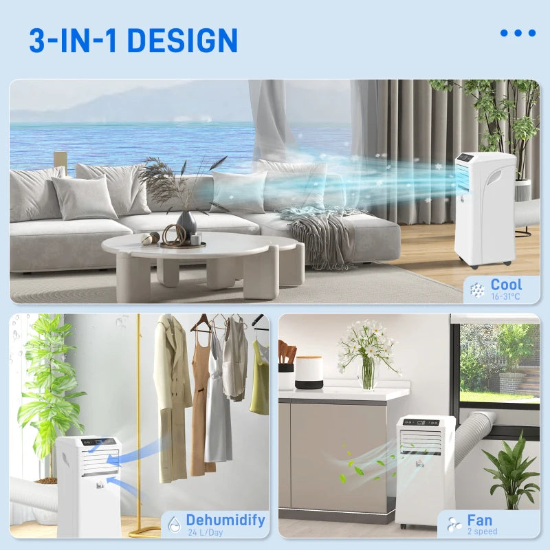 Portable 10000 BTU Air Conditioner - White, 3-in-1 Unit with Remote Control