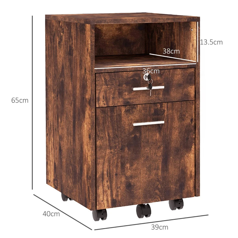 Wood-Effect 2-Drawer Filing Cabinet with Wheels