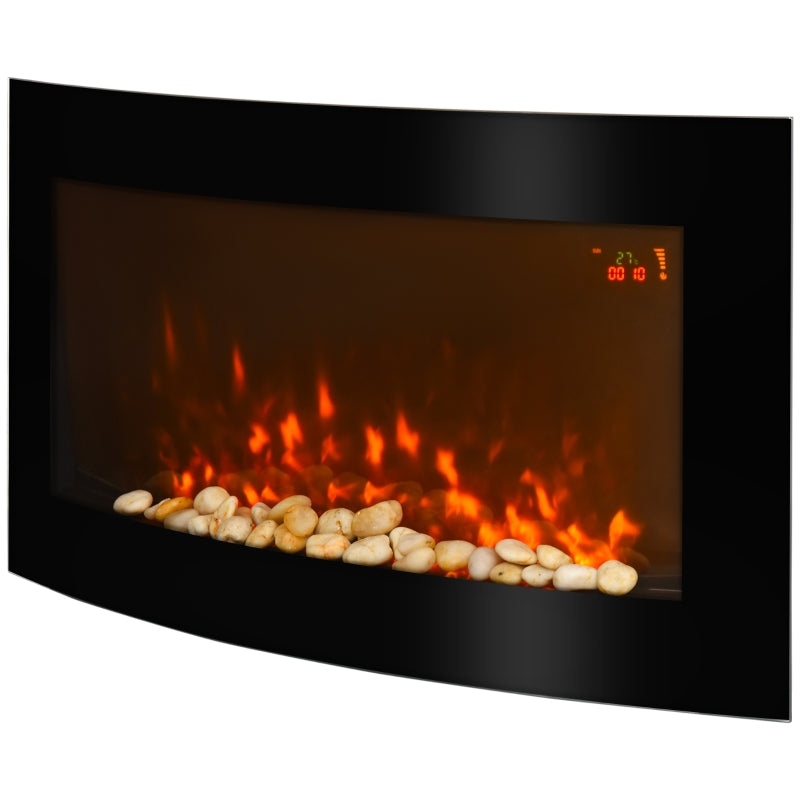 Curved Glass Electric Fireplace with 7 Colour Side Lights, 1000/2000W, 89.2cm x 48cm
