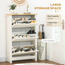 White Slim Shoe Cabinet with 3 Flip Drawers - 18 Pairs Storage