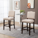 Beige Fabric Bar Stools Set of 2 with Backrest and Nailhead Trim