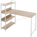 Oak Computer Desk with 4-Tier Storage Shelf and Bookshelf, Metal Frame - 120 x 70 x 120cm
