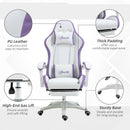 White & Purple Racing Gaming Chair with Footrest & Swivel Seat