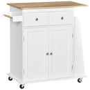 Rolling Kitchen Island Storage Cabinet with Rubber Wood Top - White