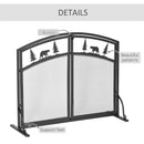 Black Metal Mesh Fire Guard with Double Doors and Tree Decoration