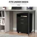Black 60cm Storage Cabinet with Drawer, Open Shelf, Metal Handles, 4 Wheels - Office Home Organizer