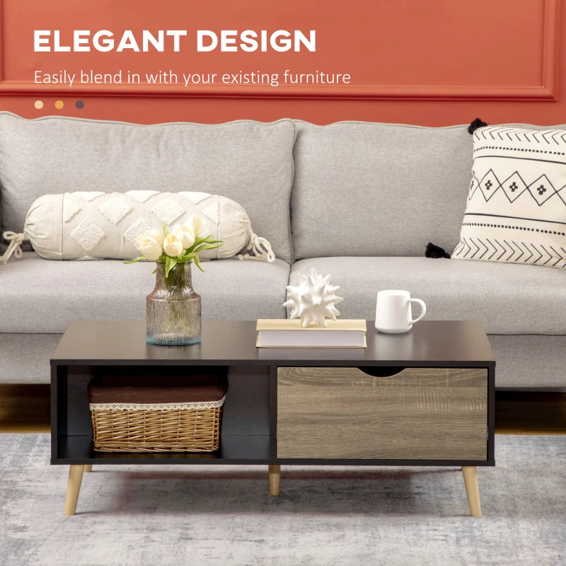 Modern Black Coffee Table with Storage Shelves and Drawers