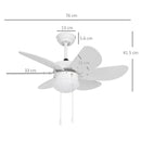White Flush Mount Ceiling Fan with LED Light and Reversible Blades