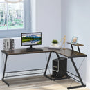 Rustic Brown and Black L-Shaped Computer Desk with Monitor and CPU Stand