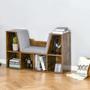 Wood-Effect 6-Compartment Bookcase with Padded Seat - Espresso