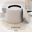 Modern Cream White Fabric Storage Ottomans Set of 2
