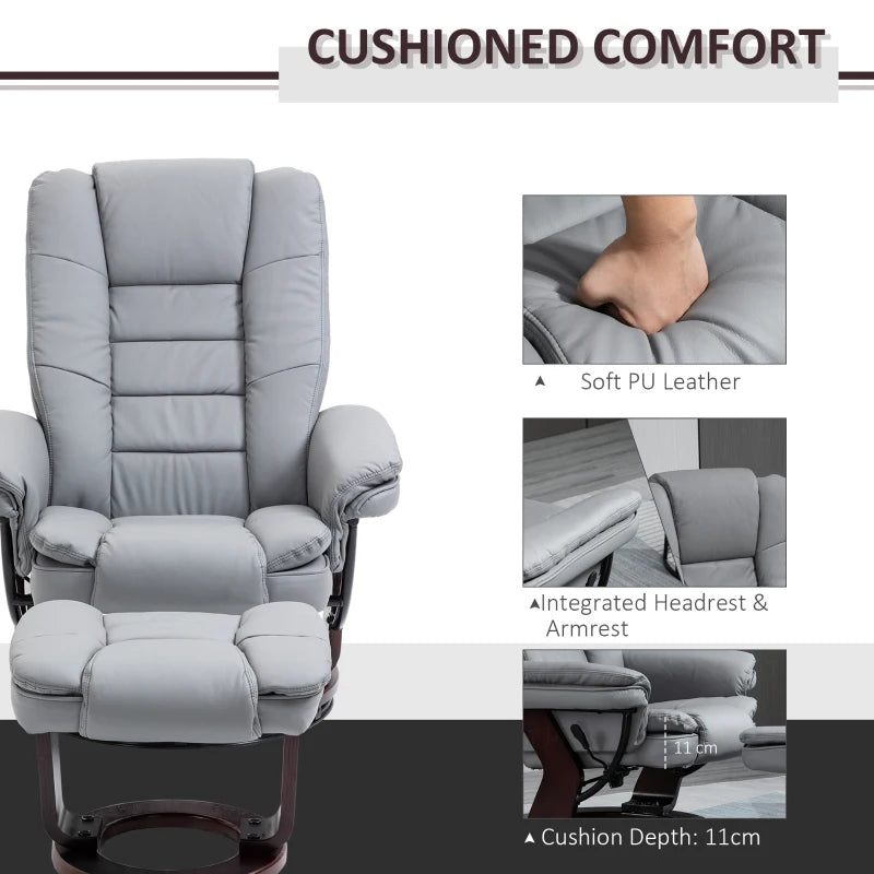 Grey Manual Recliner Chair with Footrest and Swivel Base