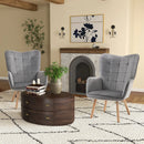 Grey Velvet Tufted Wingback Armchair Set of 2