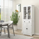White Kitchen Storage Cabinet with Glass Door and Drawer