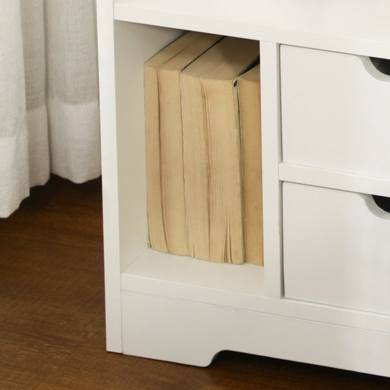 White 2-Drawer Bedside Cabinet with Storage Shelves