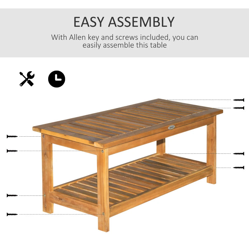 Acacia Wood Two-Tier Garden Table - Natural Wood Finish