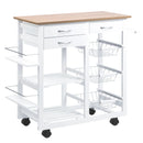Black Rolling Kitchen Island Cart with Spice Racks & Drawers