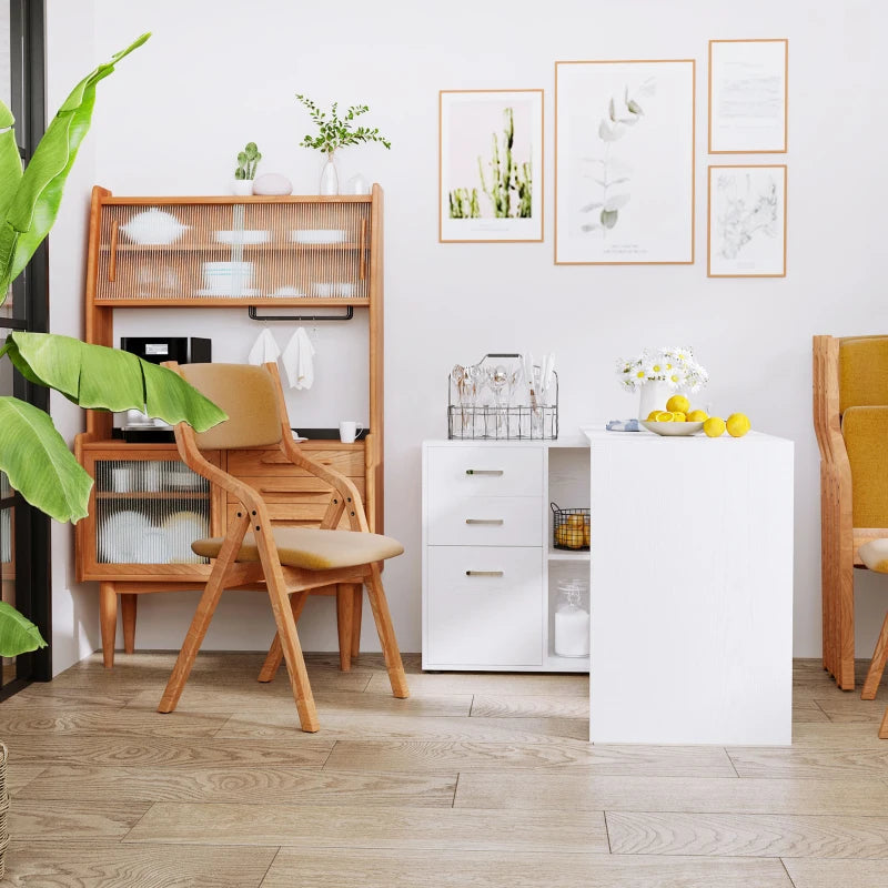 White L-Shaped Corner Desk with Drawers and Storage Shelves