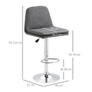 Grey Swivel Fabric Bar Stools Set of 2 - Adjustable Counter Height Chairs with Backrest and Footrest
