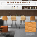 Set of 4 Light Brown Upholstered Bar Stools with Backs and Steel Legs