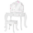 Kids White Vanity Table & Stool Set with Rotatable Mirrors - Star & Heart Pattern