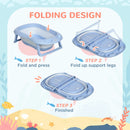 Blue Foldable Baby Bathtub with Non-Slip Legs & Cushion Pad