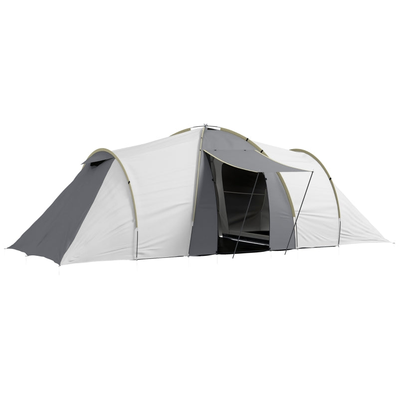 4-Person Tunnel Camping Tent with 2 Bedrooms and Living Area - Grey/Yellow