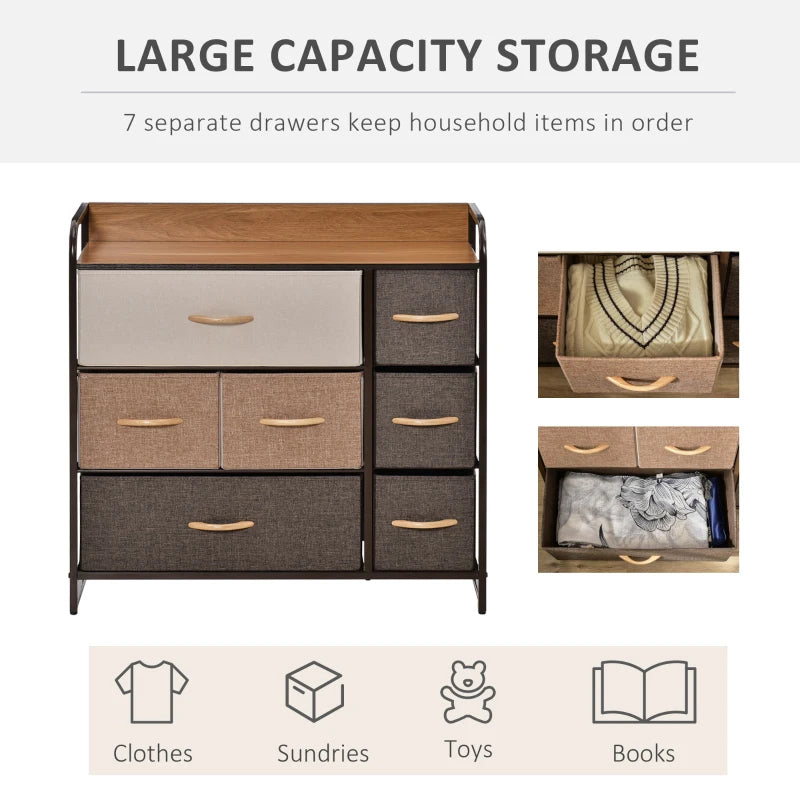 Grey Fabric 7-Drawer Dresser with Steel Frame