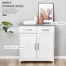 White Bathroom Storage Cabinet with Drawers and Double Doors