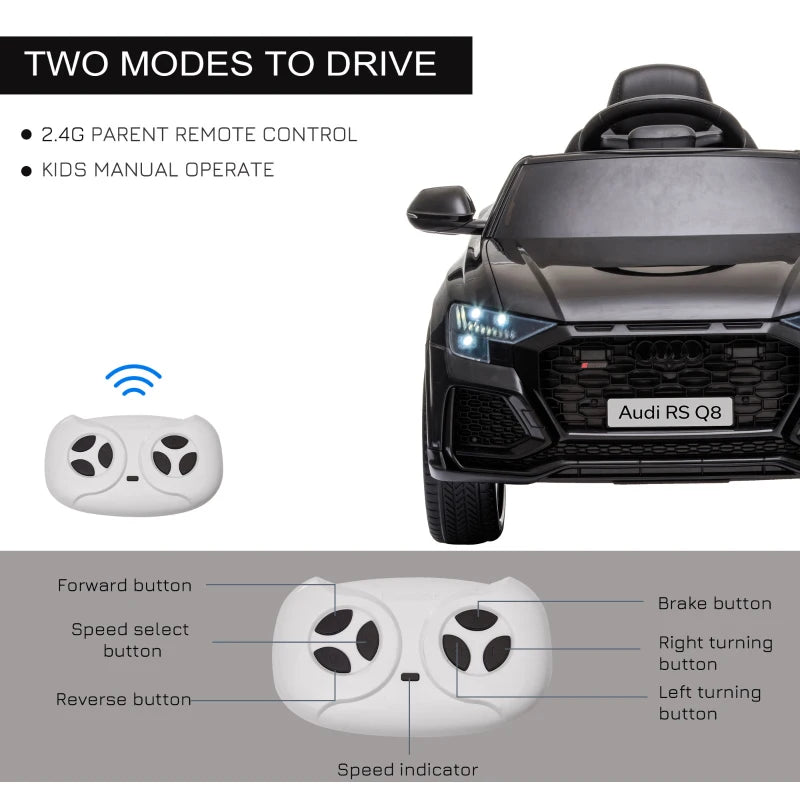 Black Audi RS Q8 6V Kids Electric Ride-On Car with Remote Control and Music