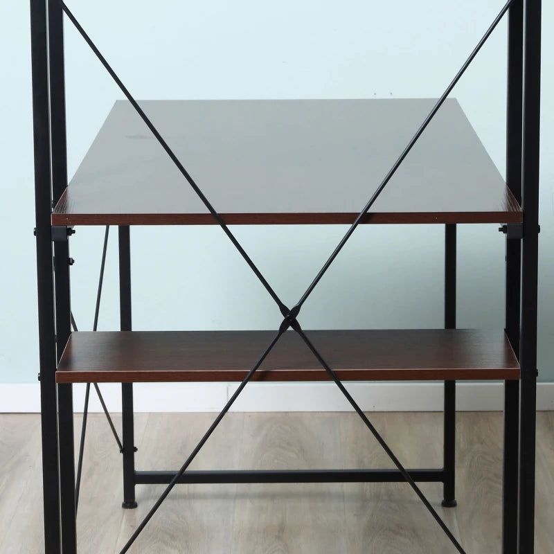 Industrial Walnut and Black Reversible Computer Desk with Storage Shelves