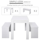 White 3-Piece Dining Set with Table and Benches for Compact Spaces