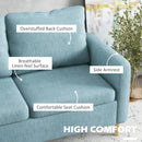 Blue Fabric Two Seater Sofa with Wood Legs and Pockets