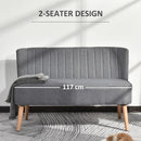 Grey Linen 2-Seater Sofa with Wood Legs