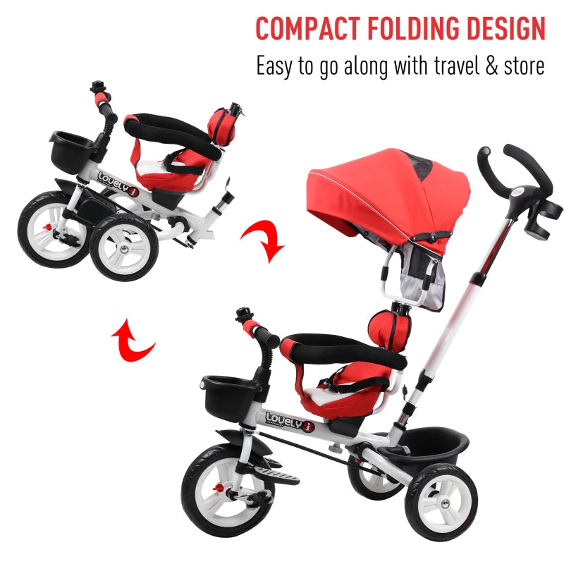 Red 4-in-1 Kids Tricycle Stroller with Canopy