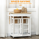 White Bamboo Kitchen Island Set with 2 Stools and Drop Leaf Top
