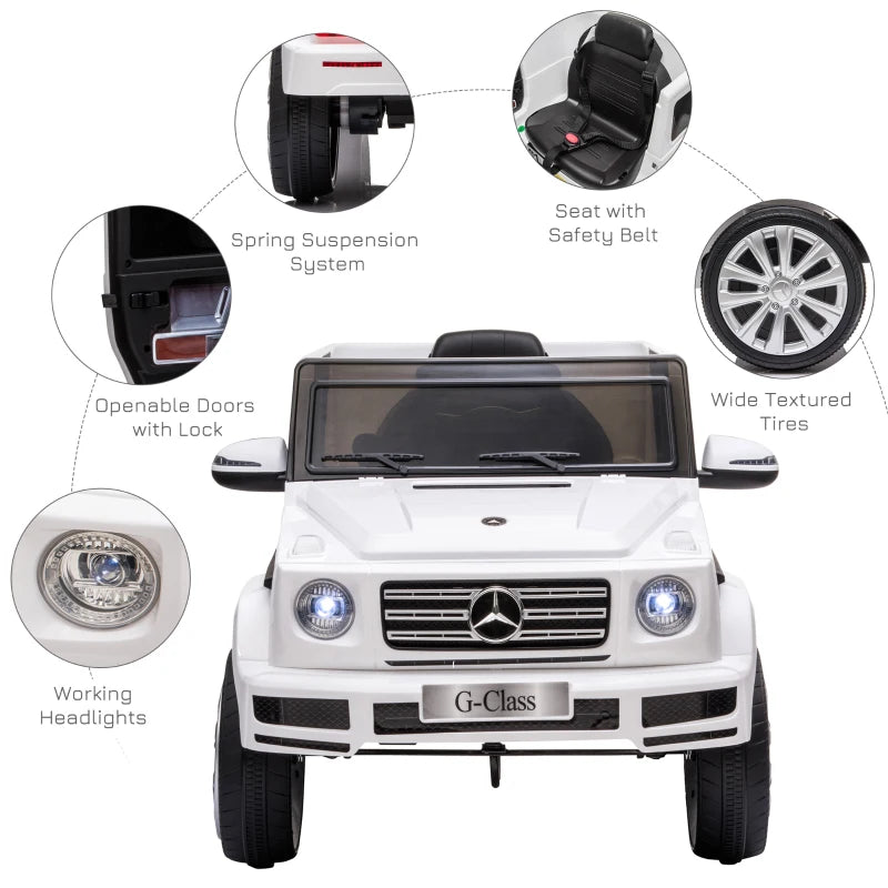 White 12V Kids Electric Ride-On Car with Remote Control and Music