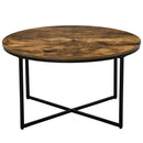 Rustic Brown Round Industrial Coffee Table with Metal Frame