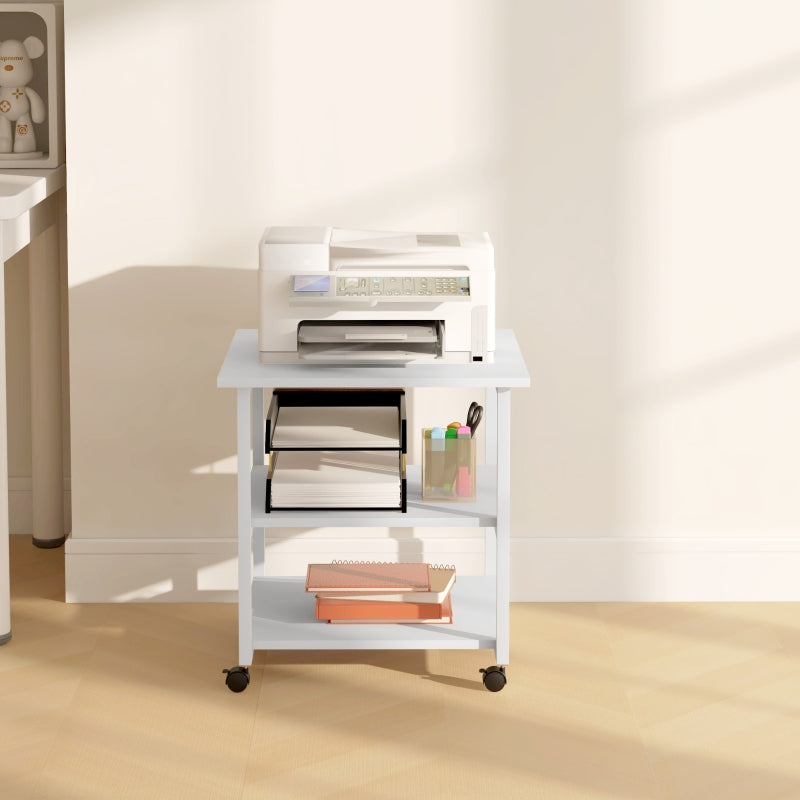 White 3-Tier Steel Printer Stand with Wheels