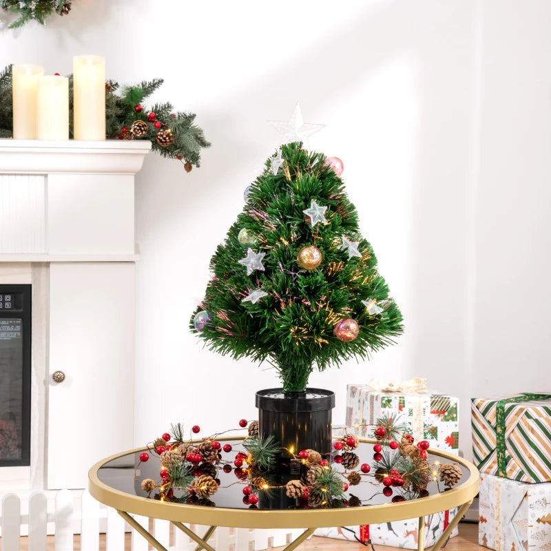 2FT Pre-lit Multicoloured Fibre Optic Christmas Tree with LED Lights - Green