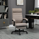 Brown Linen High-Back Swivel Office Chair with Footrest